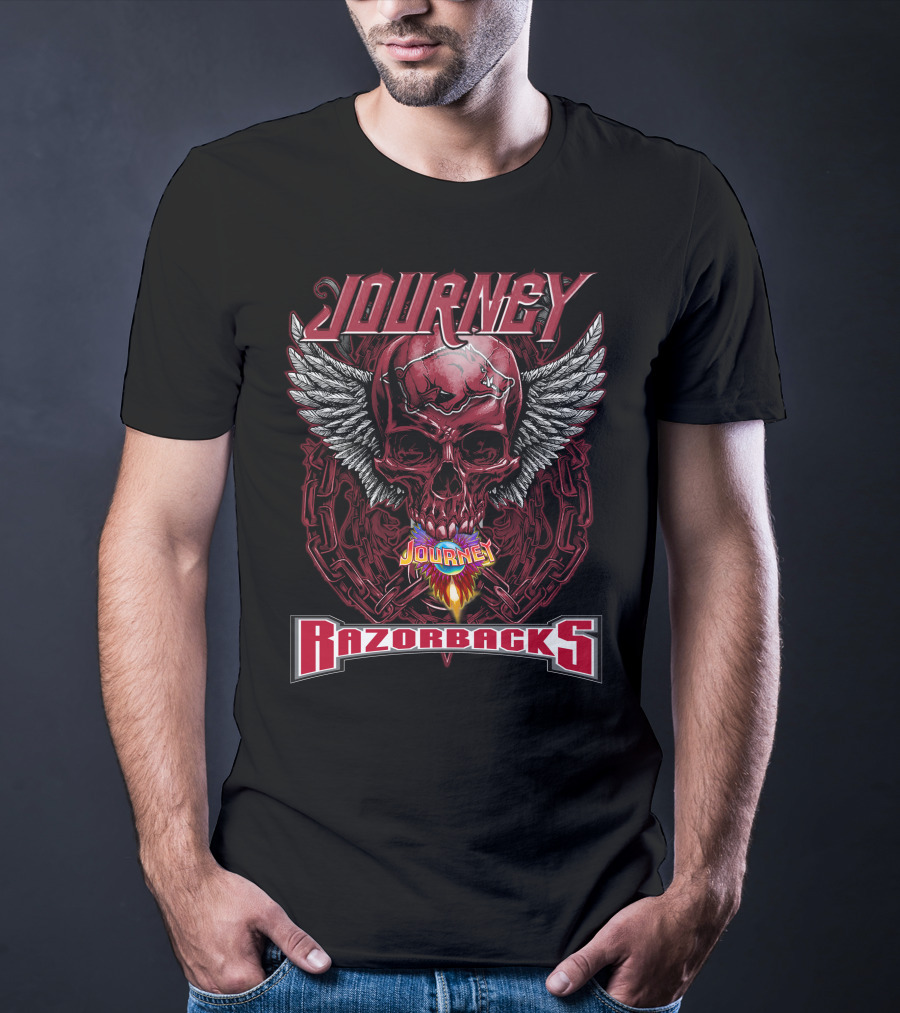 Journey Razorbacks Winged Skull Flame T-Shirt