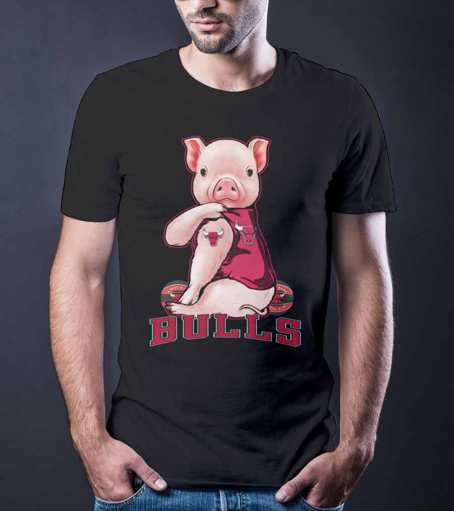 Pig With Chicago Bulls Logo On Jersey And Bulls Emblem T-Shirt