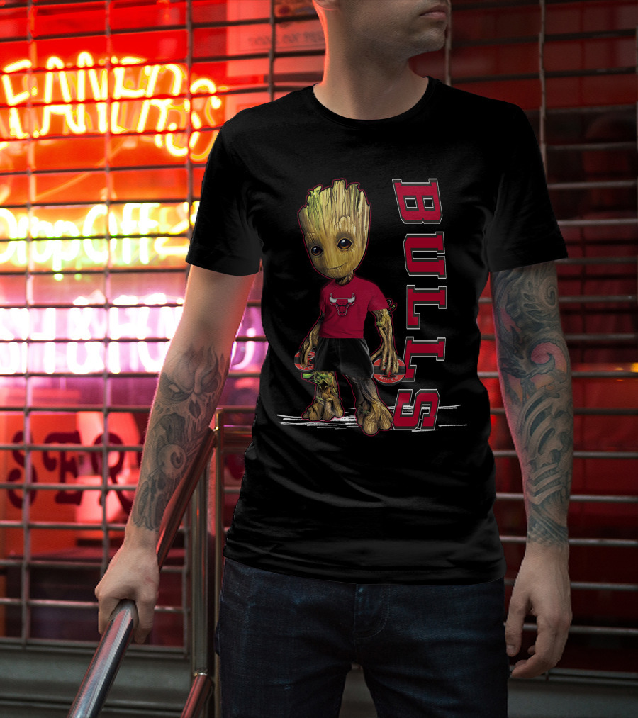 Groot Wearing Chicago Bulls Shirt With Bulls T-Shirt