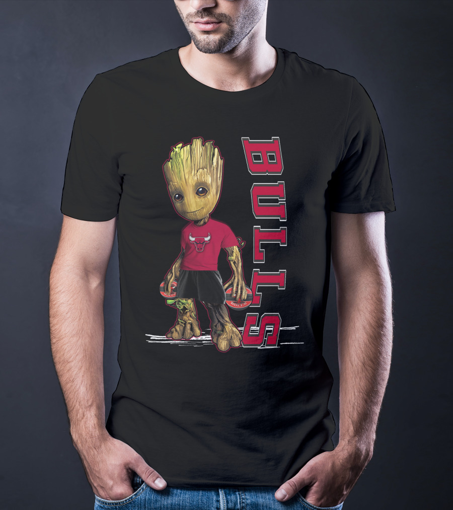 Groot Wearing Chicago Bulls Shirt With Bulls T-Shirt