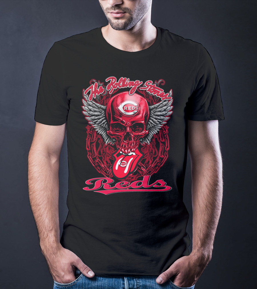 The Rolling Stones Reds Skull Wings Logo Baseball Cincinnati T-Shirt
