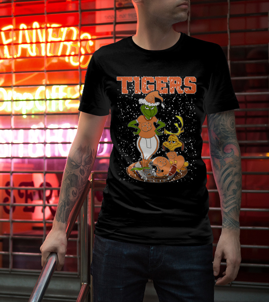 Grinch Clemson Tigers Christmas Football T-Shirt