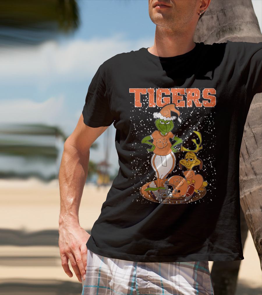 Grinch Clemson Tigers Christmas Football T-Shirt
