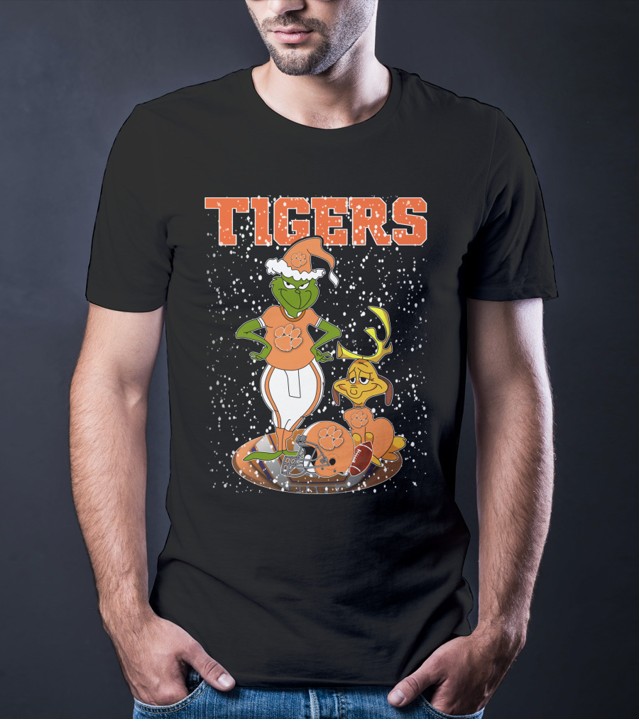 Grinch Clemson Tigers Christmas Football T-Shirt