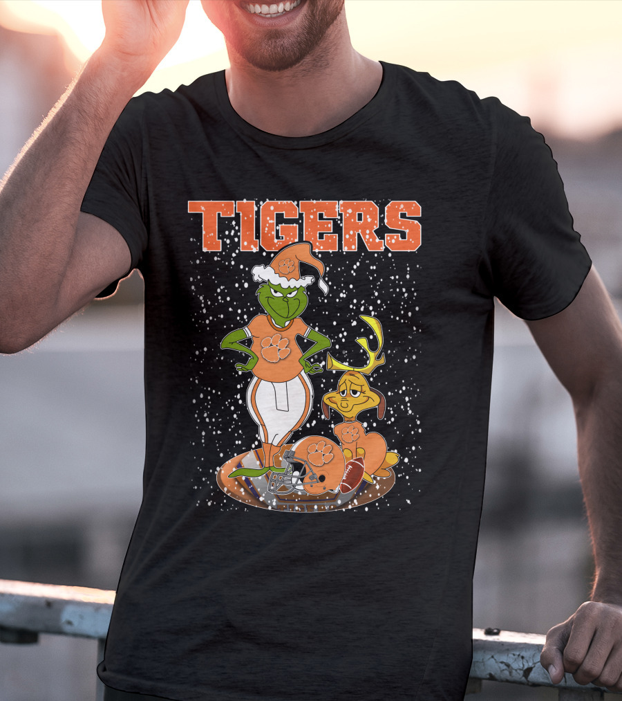 Grinch Clemson Tigers Christmas Football T-Shirt