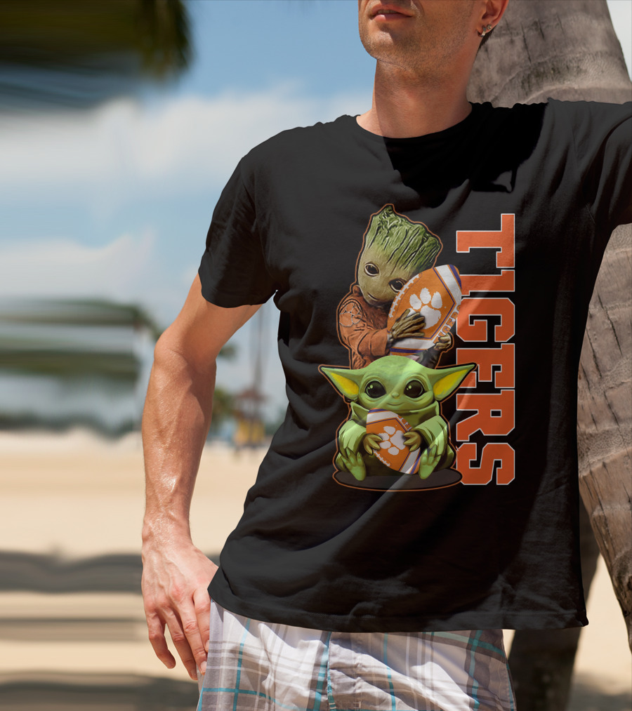 Grzd Clemson Tigers Groot Baby Yoda Football T-Shirt