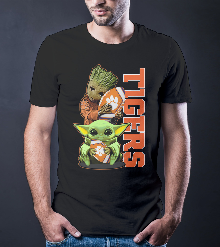 Grzd Clemson Tigers Groot Baby Yoda Football T-Shirt