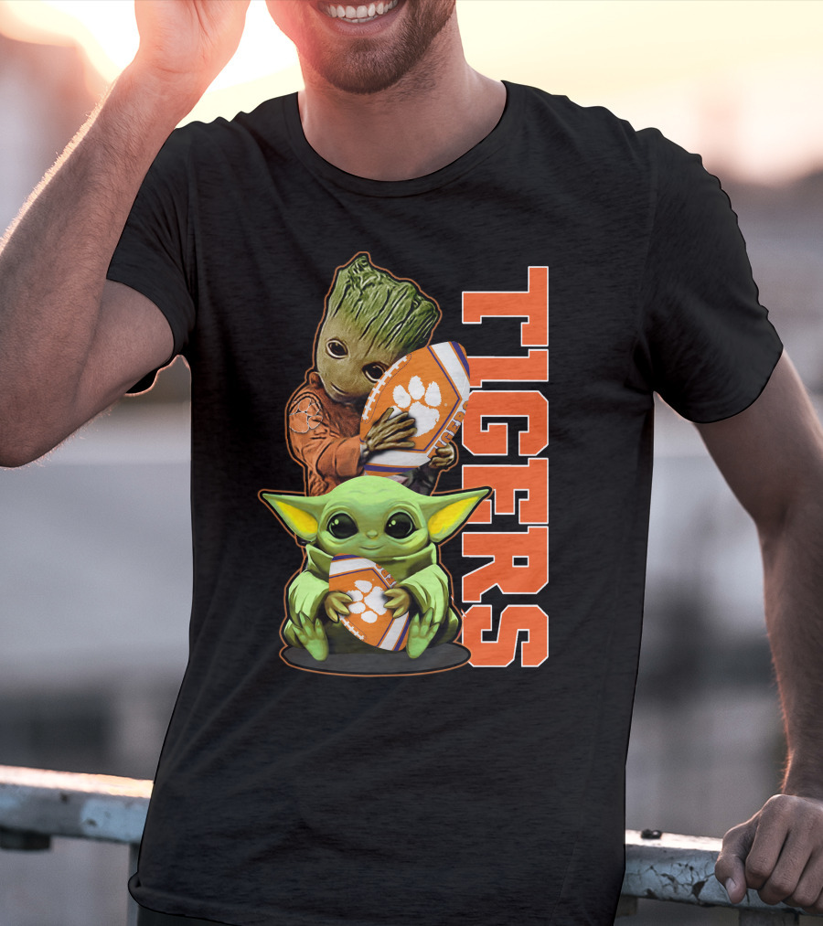 Grzd Clemson Tigers Groot Baby Yoda Football T-Shirt