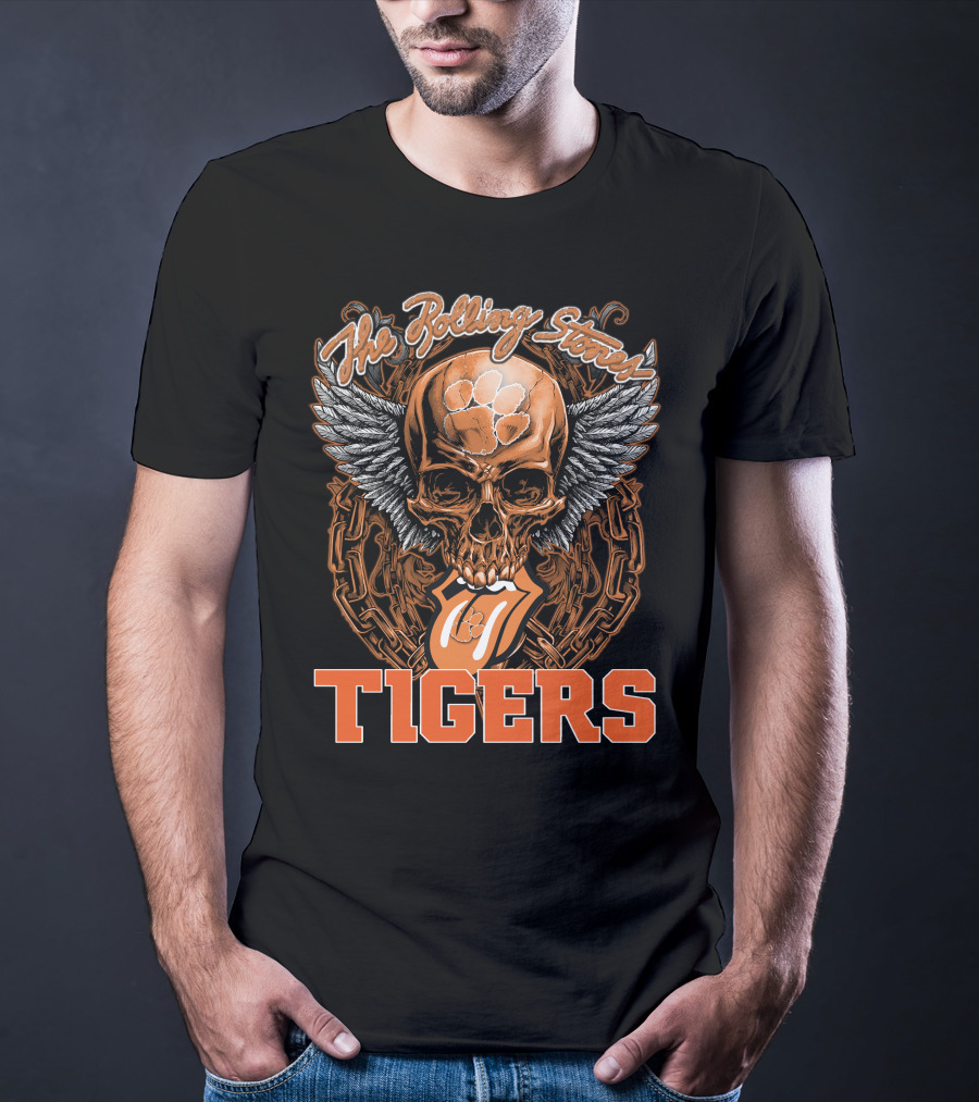 The Rolling Stones Skull With Clemson Tigers Paw And Wings T-Shirt
