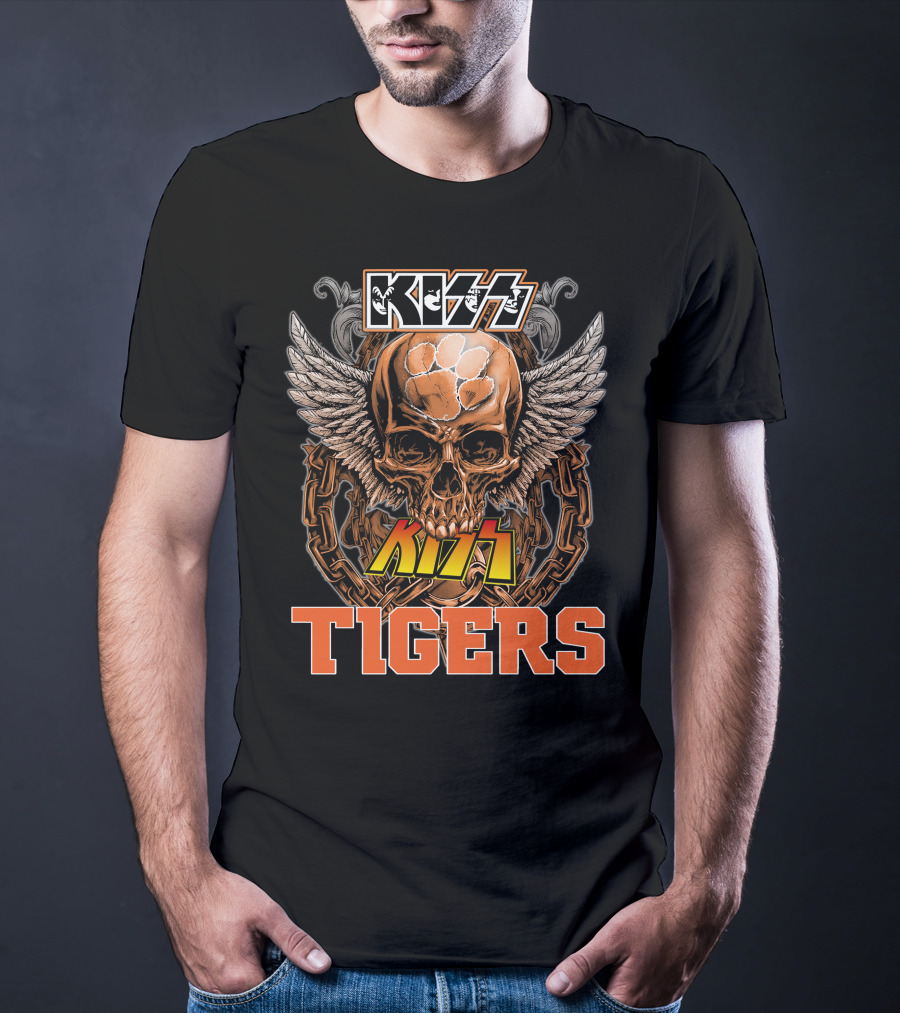 Kiss Clemson Tigers Skull Wings Chains T-Shirt