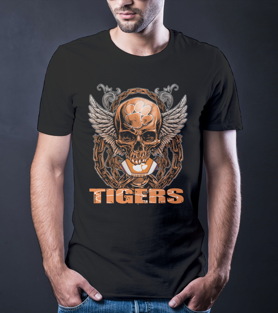 Clemson Tigers Skull Wings Emblem T-Shirt