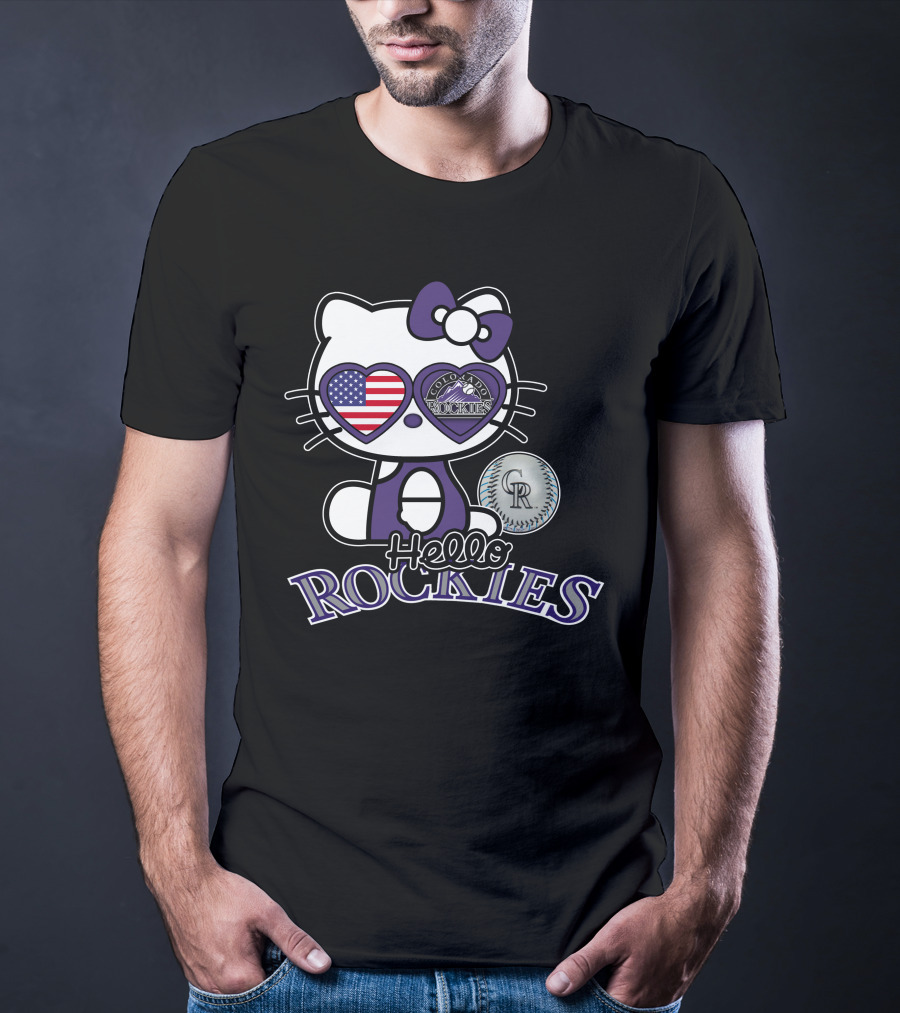 Hello Kitty Colorado Rockies American Heart CR Baseball T-Shirt