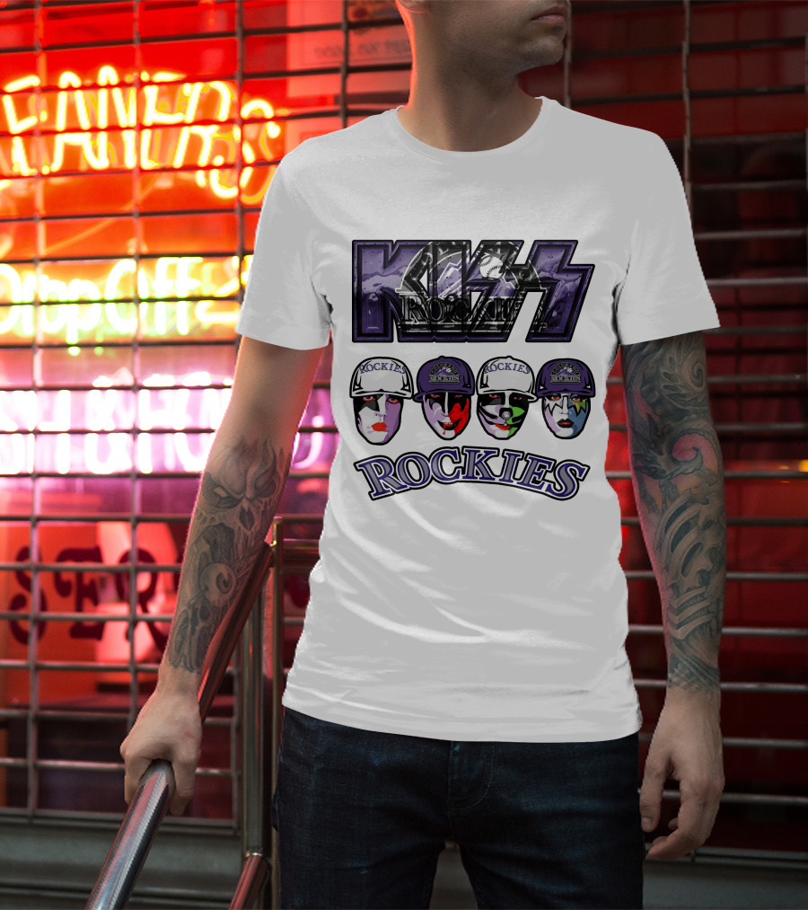 Kiss Colorado Rockies Faces In Makeup With Hats T-Shirt