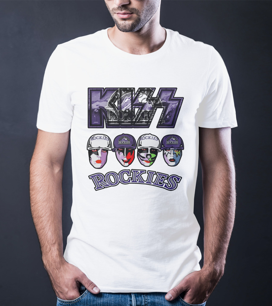 Kiss Colorado Rockies Faces In Makeup With Hats T-Shirt