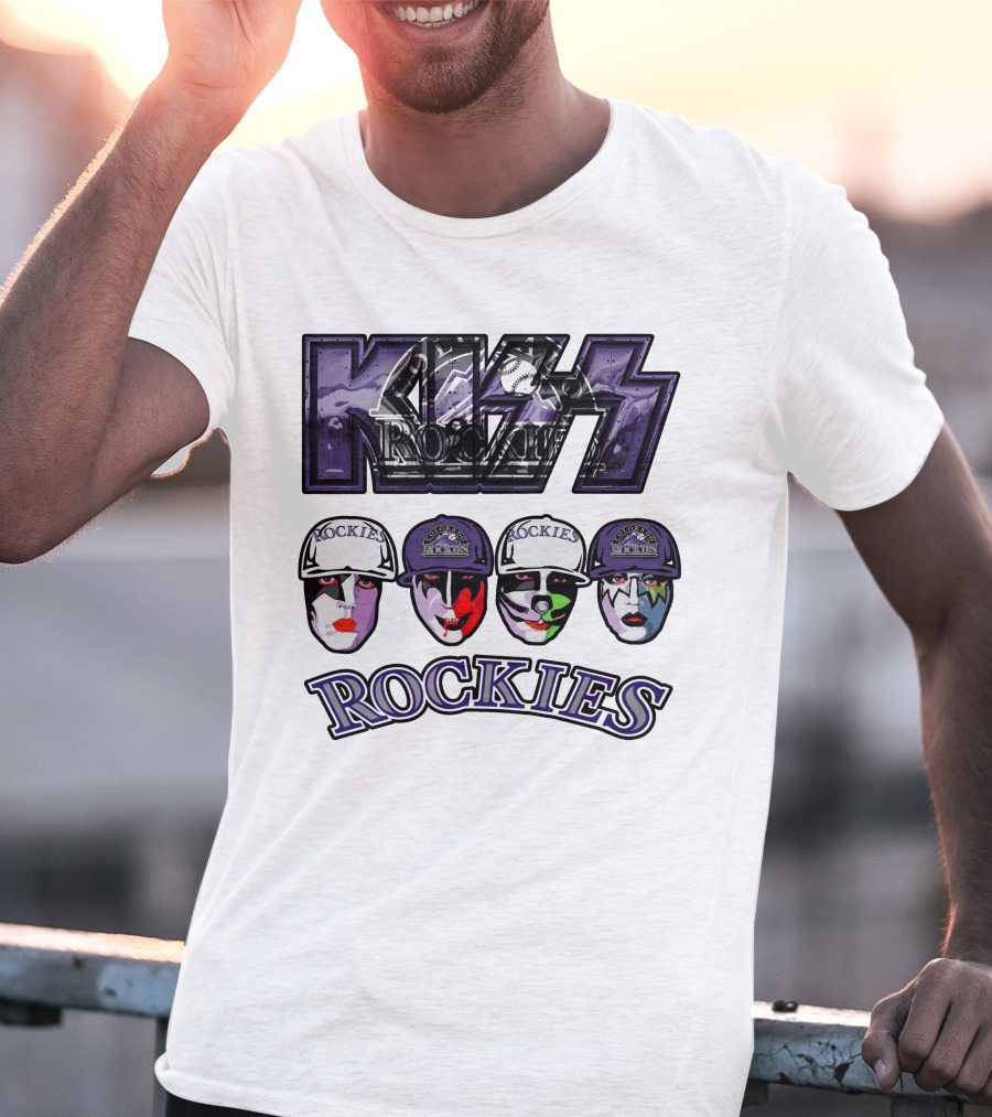 Kiss Colorado Rockies Faces In Makeup With Hats T-Shirt