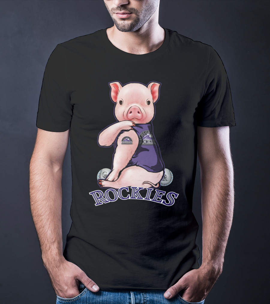 Pig Wearing Colorado Rockies Jersey With Baseballs And Rockies T-Shirt