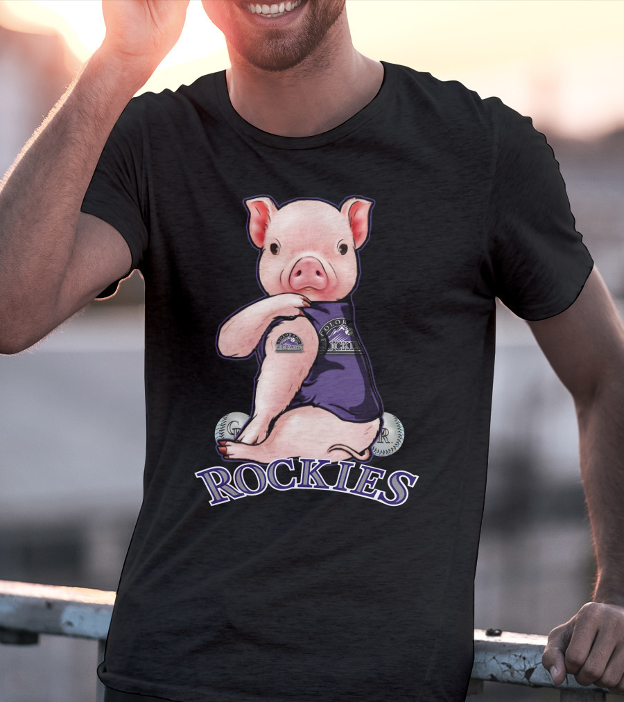 Pig Wearing Colorado Rockies Jersey With Baseballs And Rockies T-Shirt