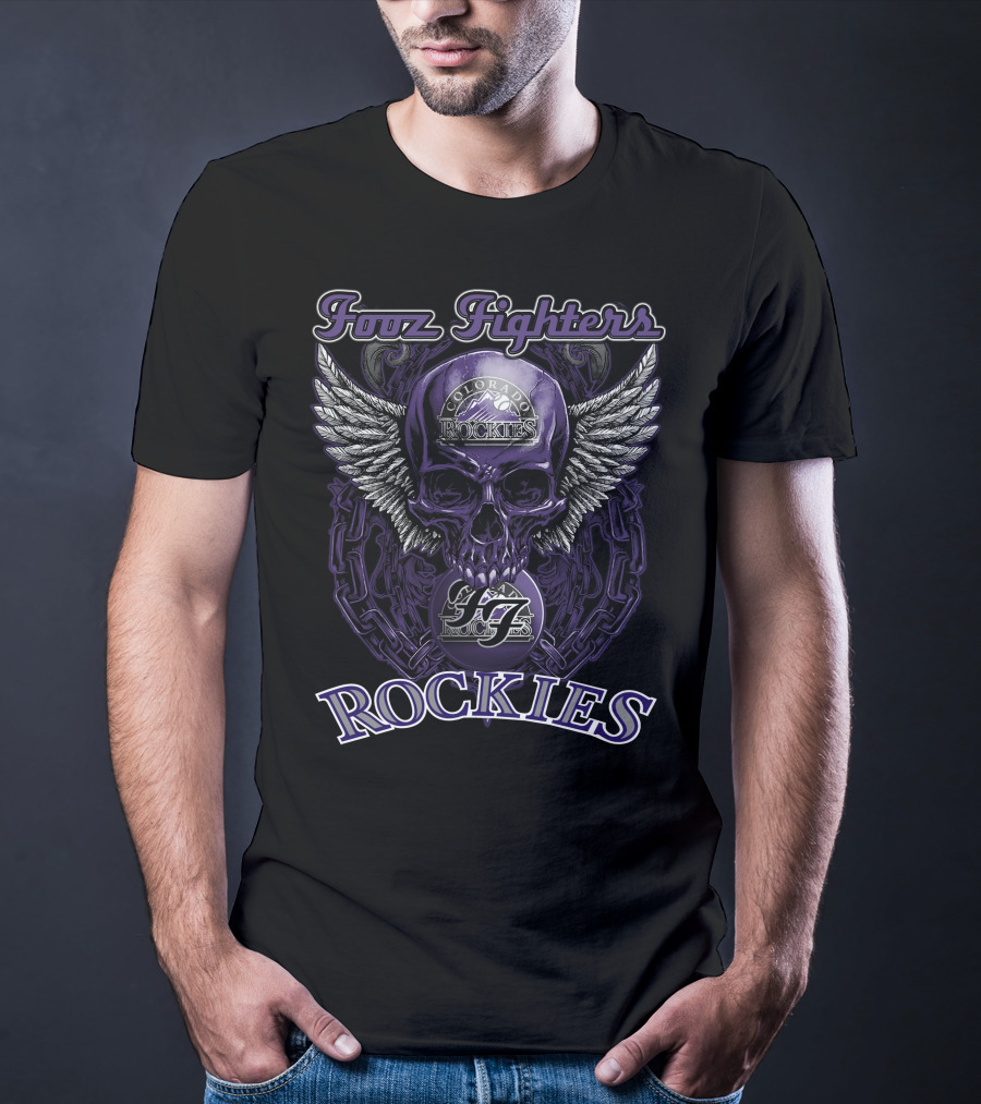 Fooz Fighters Colorado Rockies Skull Wing Chain T-Shirt
