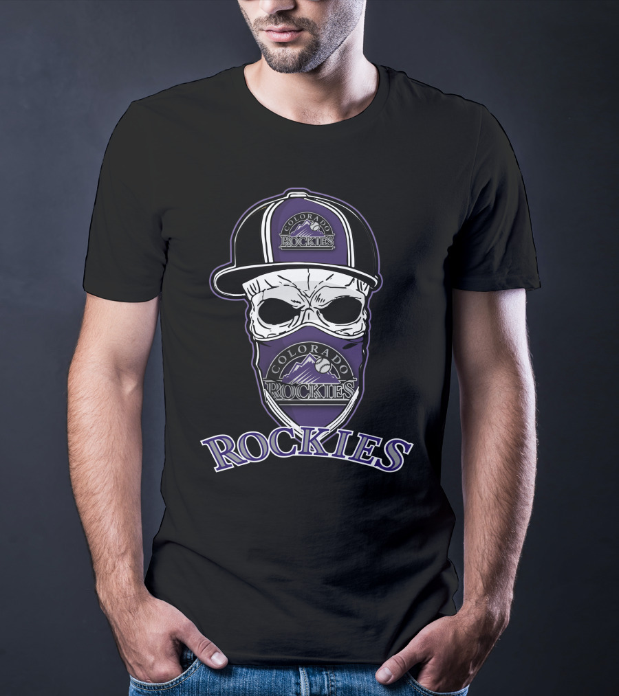 Colorado Rockies Skull With Hat And Bandana T-Shirt