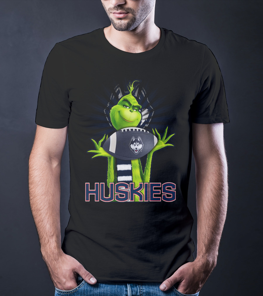 Grinch Holding Football With Huskies T-Shirt