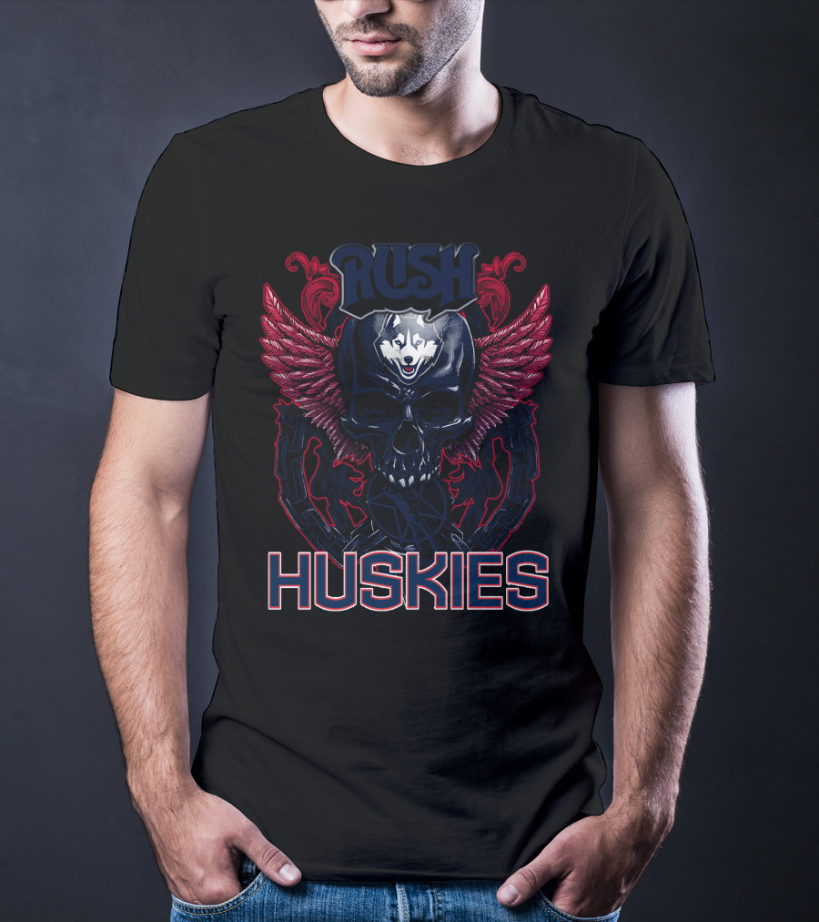 Rush Huskies Skull With Wings And Wolf T-Shirt
