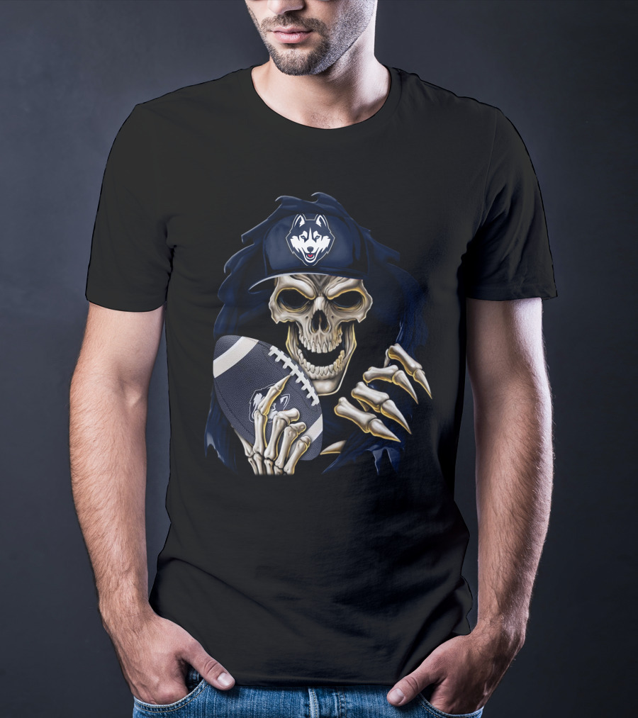 Skullbong Connecticut Huskies Football Skeleton Reaper T-Shirt