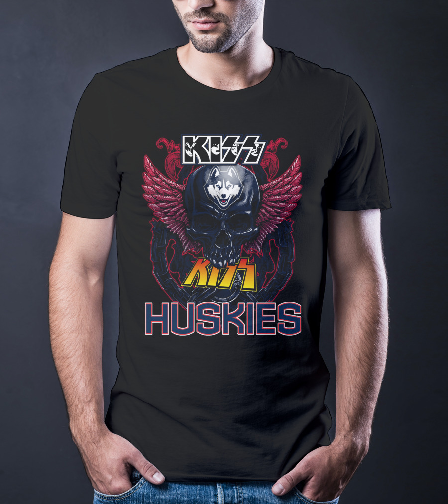 Kiss Huskies Skull With Wings T-Shirt