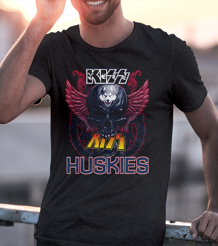 Kiss Huskies Skull With Wings T-Shirt