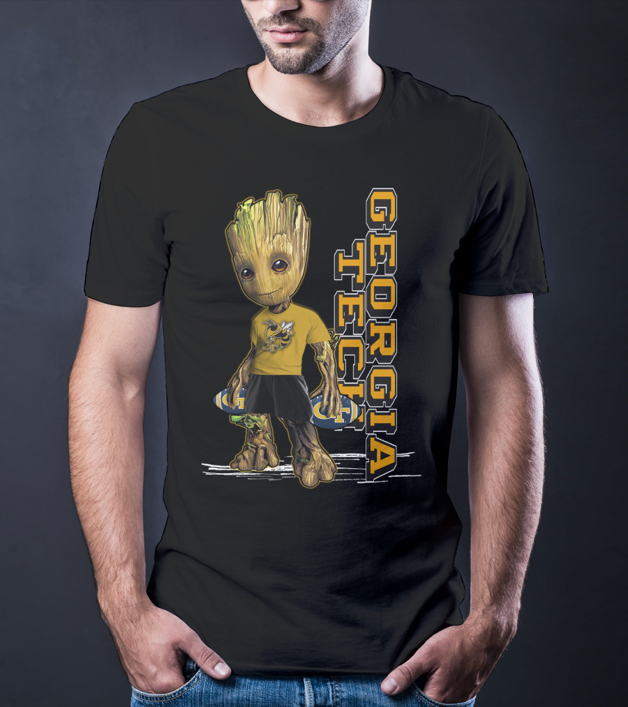 Groot In Georgia Tech Yellow Jackets Shirt With Buzz T-Shirt