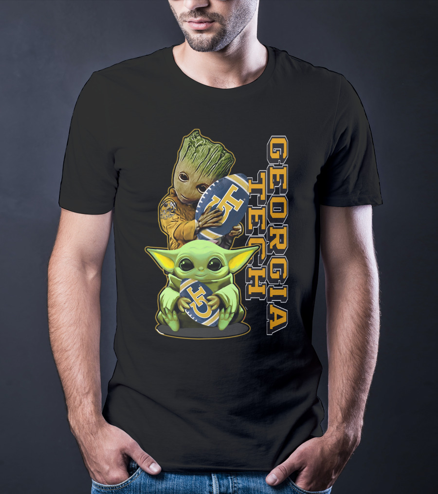 Grzd Georgia Tech Yellow Jackets Groot And Baby Yoda Football T-Shirt