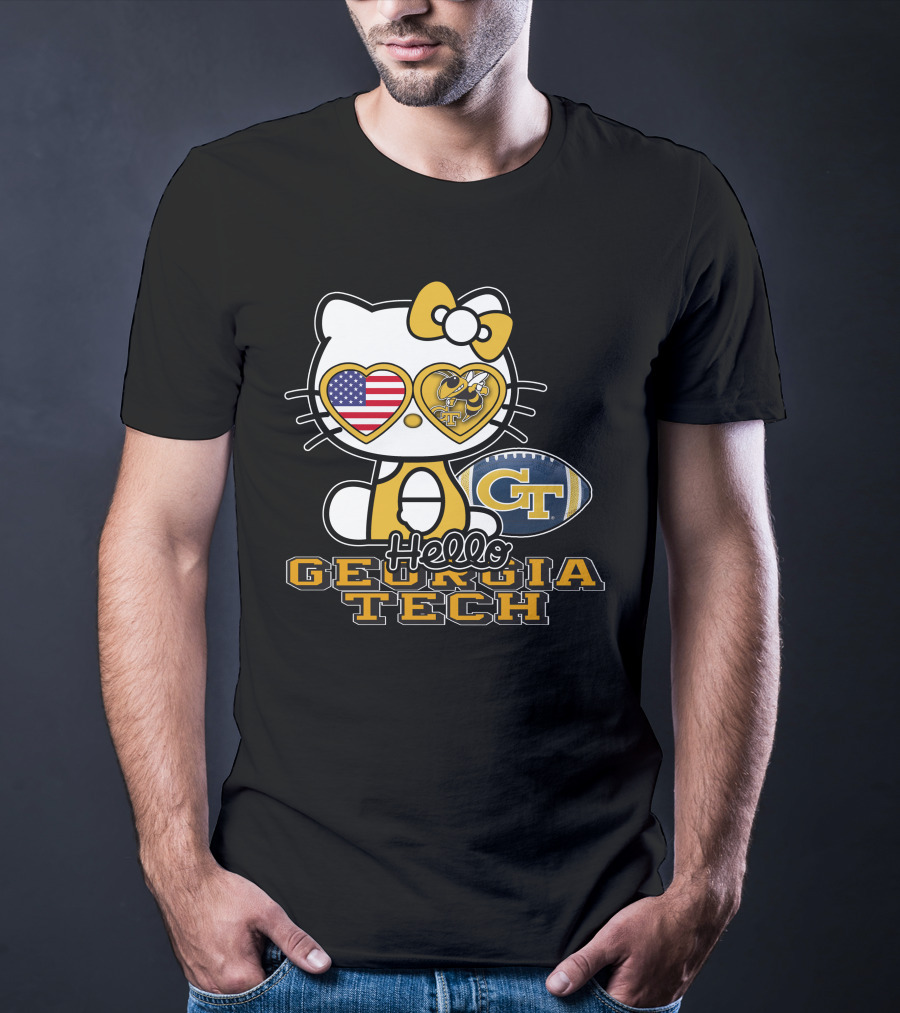 Hello Kitty Georgia Tech Yellow Jackets American Flag Football T-Shirt