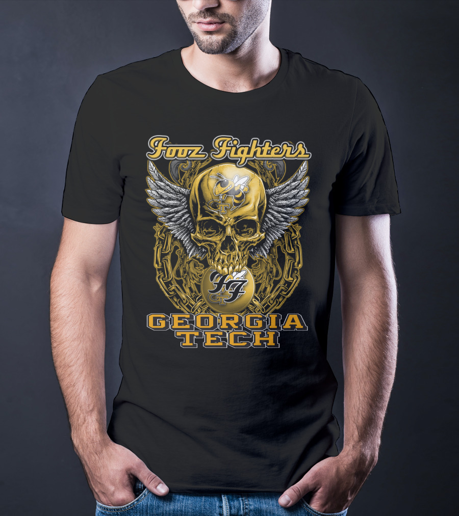 Foo Fighters Georgia Tech Yellow Jackets Skull Wings Chain T-Shirt