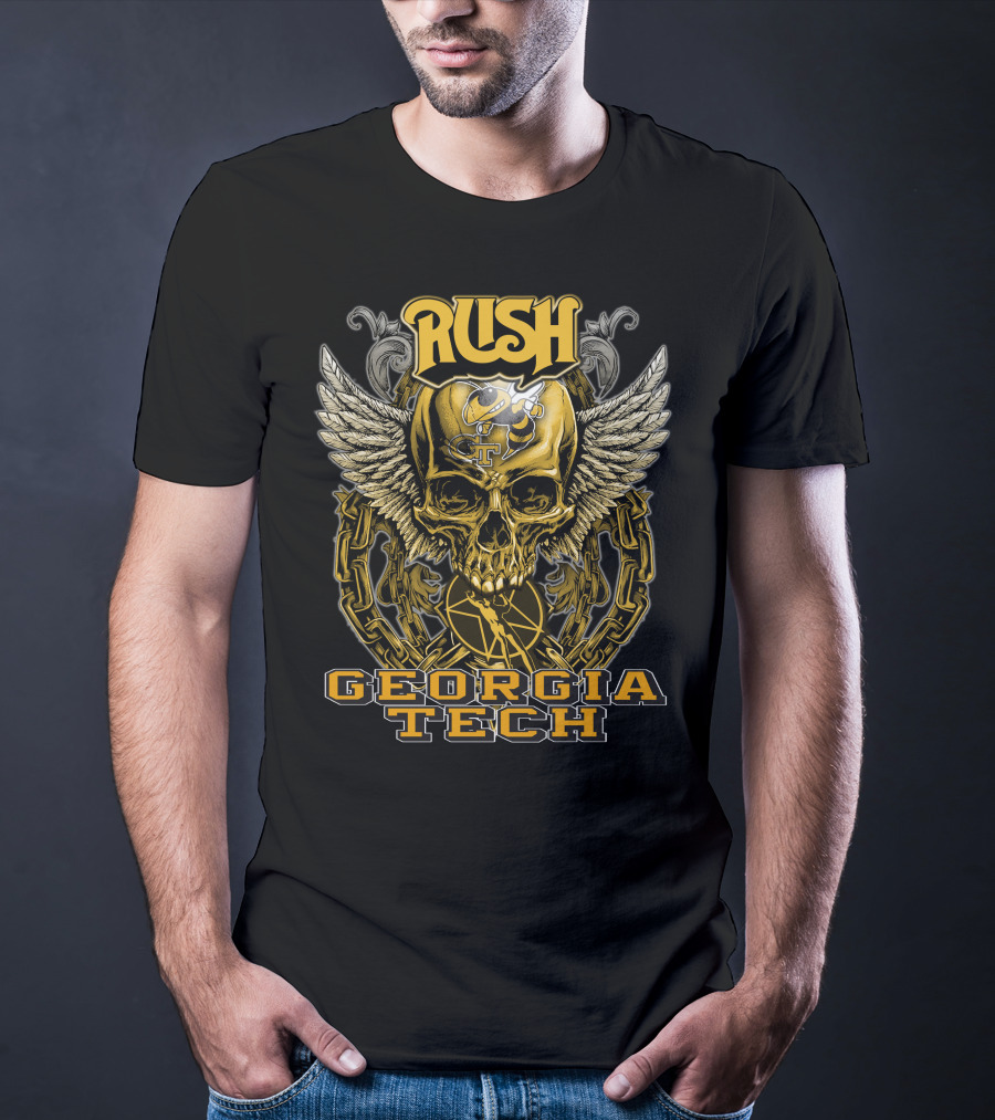 Rush Georgia Tech Yellow Jackets Skull Wings T-Shirt