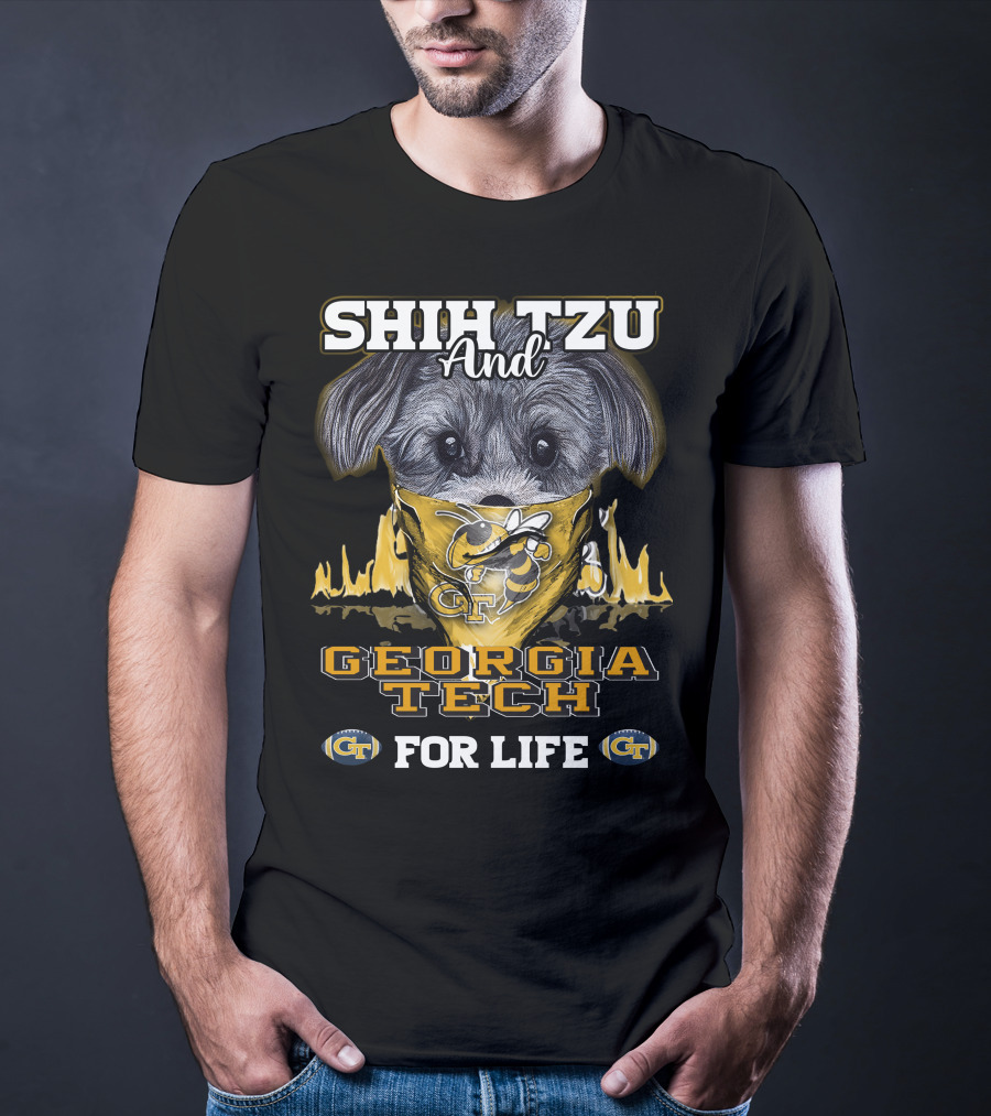 Shih Tzu And Georgia Tech For Life GT Yellow Jackets T-Shirt