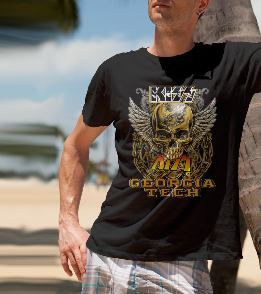 Kiss Georgia Tech Yellow Jackets Skull Wings Chain T-Shirt