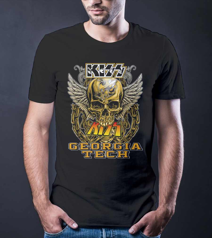 Kiss Georgia Tech Yellow Jackets Skull Wings Chain T-Shirt