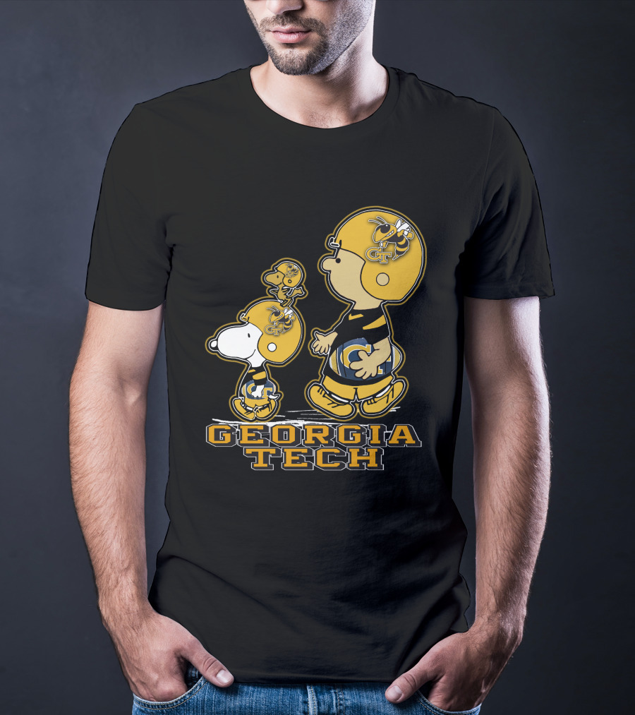 Snpfootball Georgia Tech Yellow Jackets Charlie Brown And Snoopy Football Gear T-Shirt