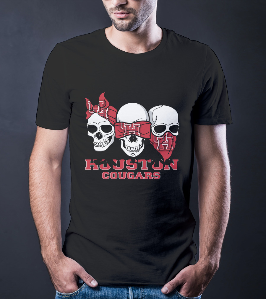 Houston Cougars Three Skulls With UH Bandanas T-Shirt