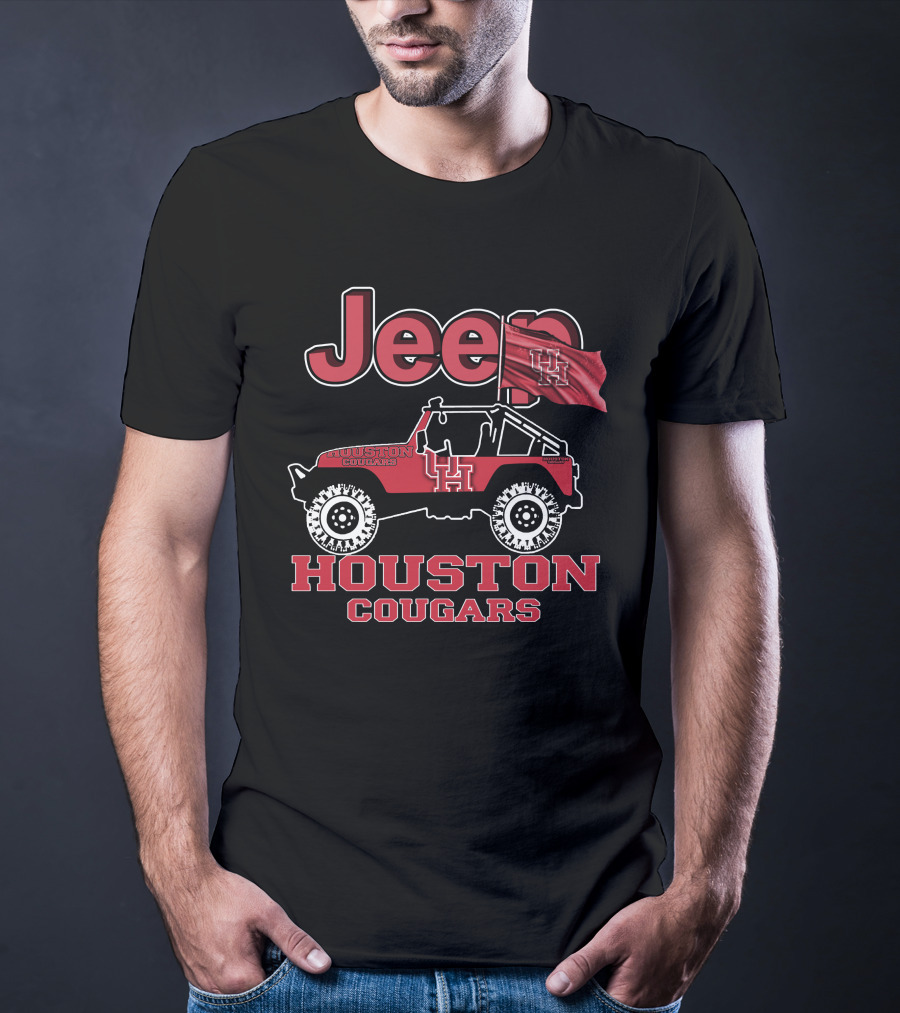 Jeep Houston Cougars UH Flag Logo Jeep Wrangler T-Shirt