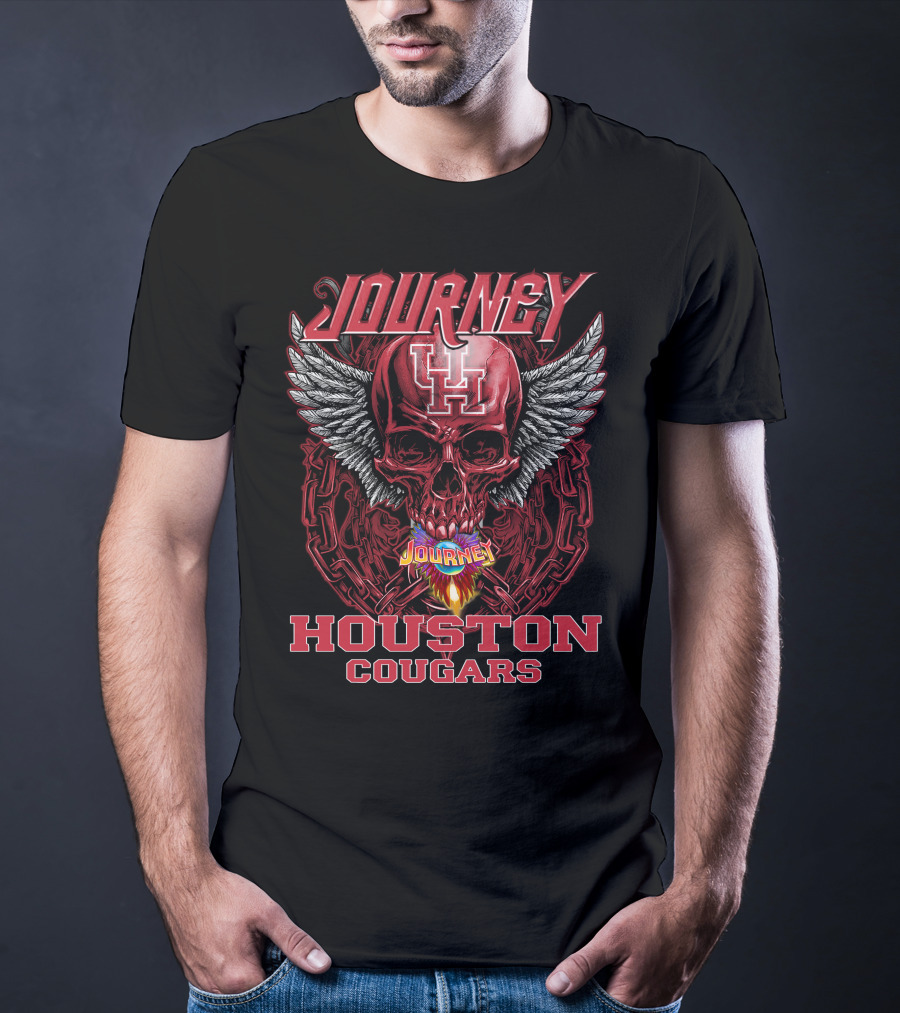 Journey Houston Cougars Skull Wings Flame Chains T-Shirt