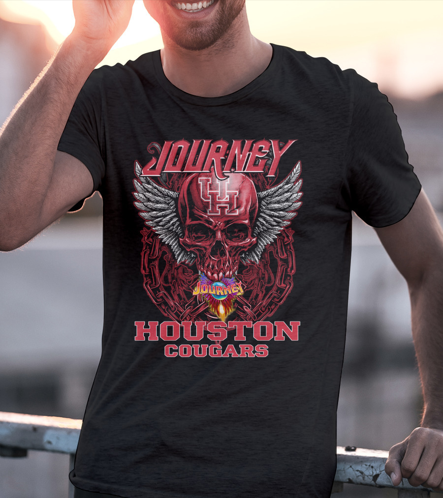 Journey Houston Cougars Skull Wings Flame Chains T-Shirt