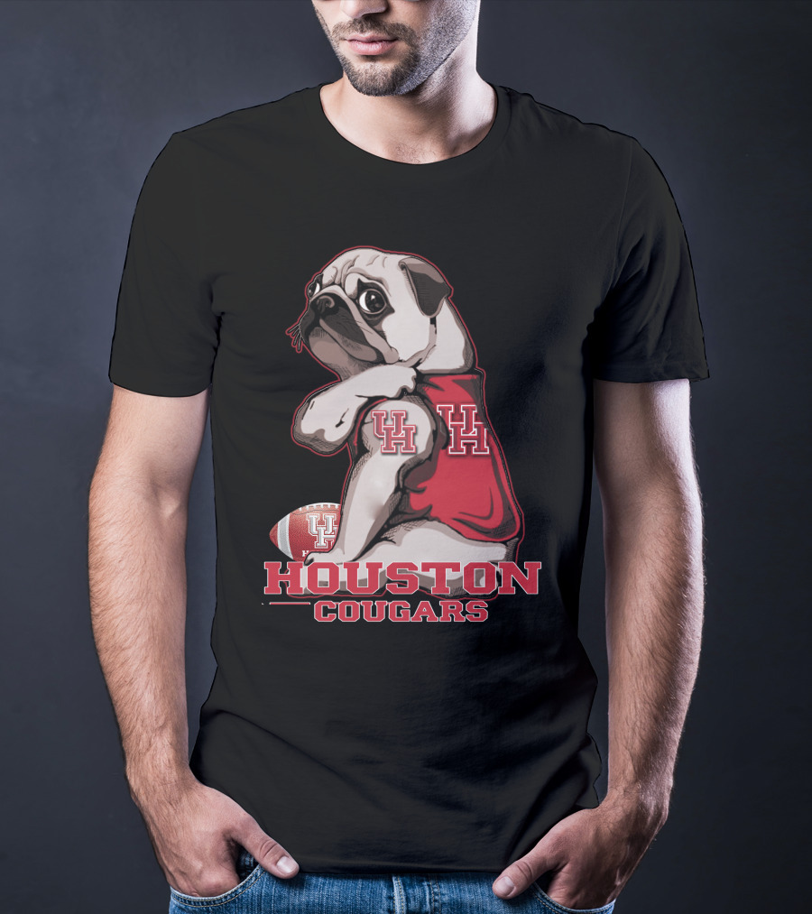 Pug With UH Logo Celebrating Houston Cougars Football T-Shirt