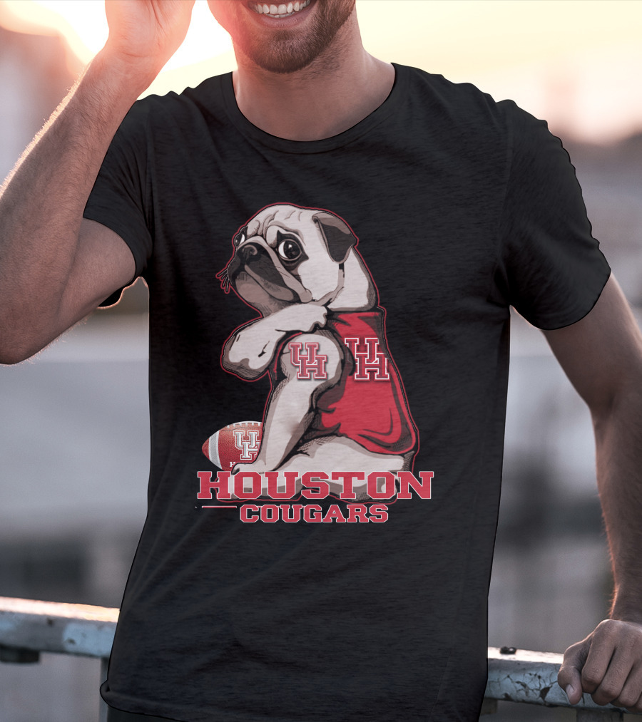 Pug With UH Logo Celebrating Houston Cougars Football T-Shirt