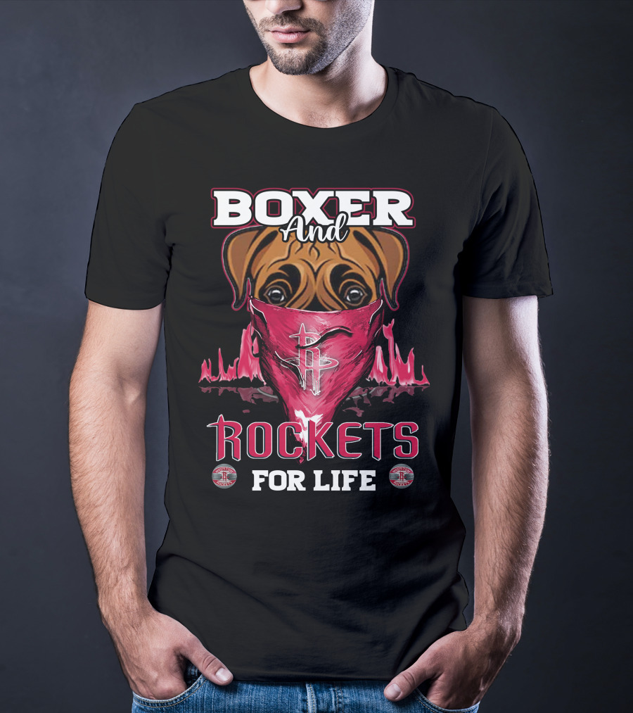 Boxer And Rockets For Life Houston Rockets Logo Dog Bandana T-Shirt