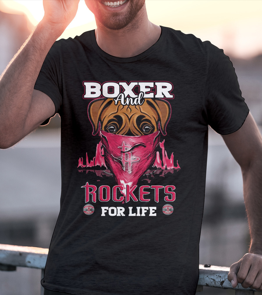 Boxer And Rockets For Life Houston Rockets Logo Dog Bandana T-Shirt