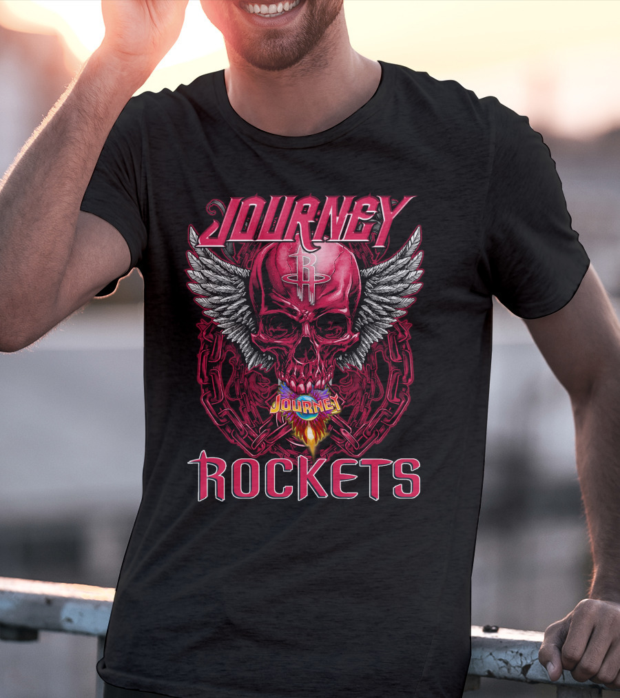 Journey Houston Rockets Skull Wings Flame T-Shirt
