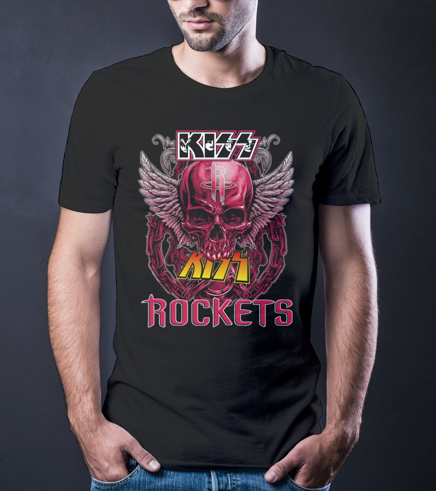 KISS Houston Rockets Skull Wings Rock Band T-Shirt