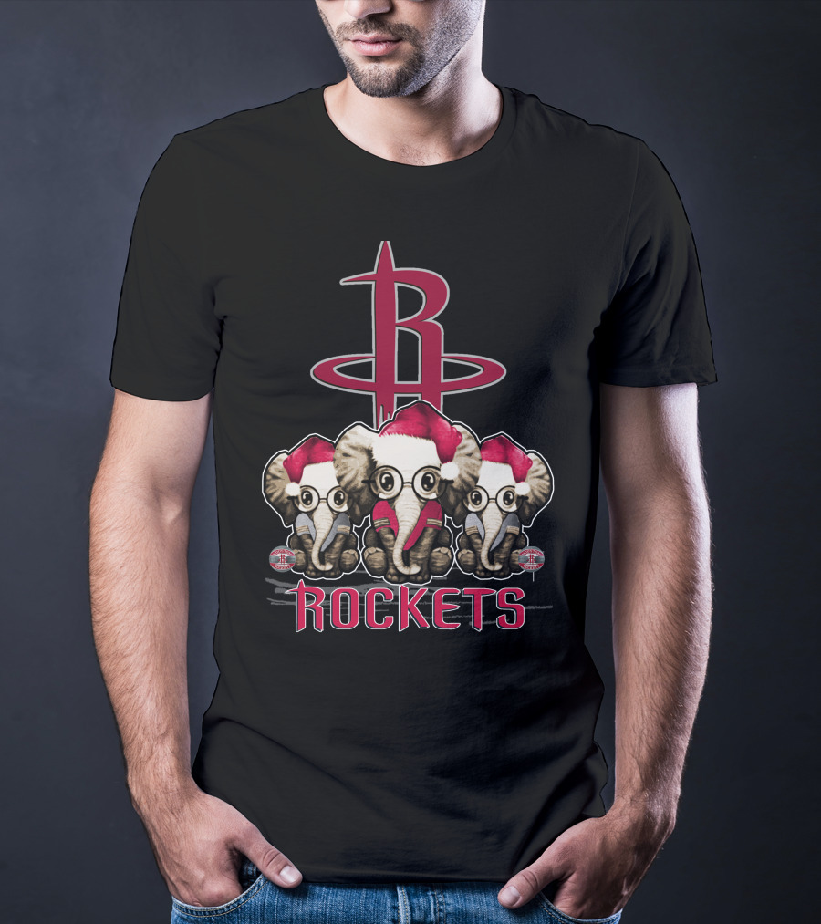 Houston Rockets Xmas Elephants With Santa Hats T-Shirt