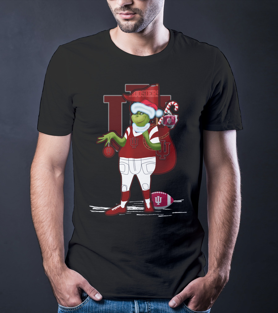 Grinchxmas Indiana Hoosiers Santa Sack Football T-Shirt