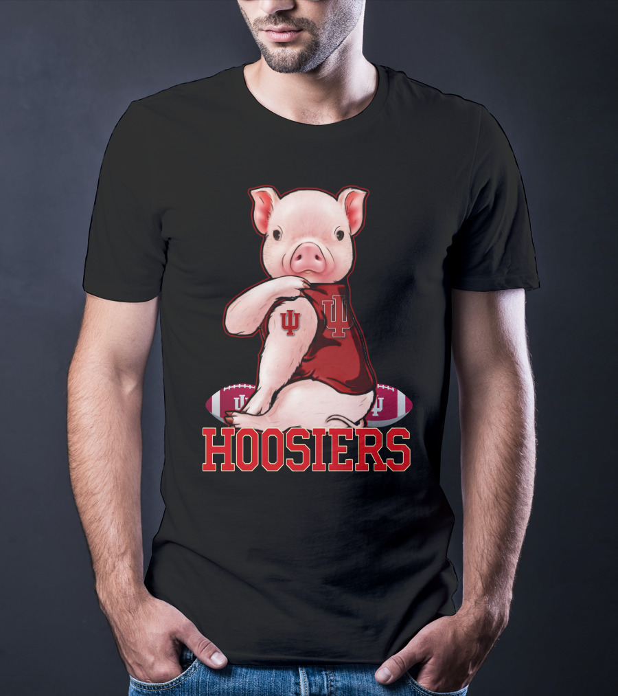 Hoosiers Pig With IU Jersey And Football T-Shirt